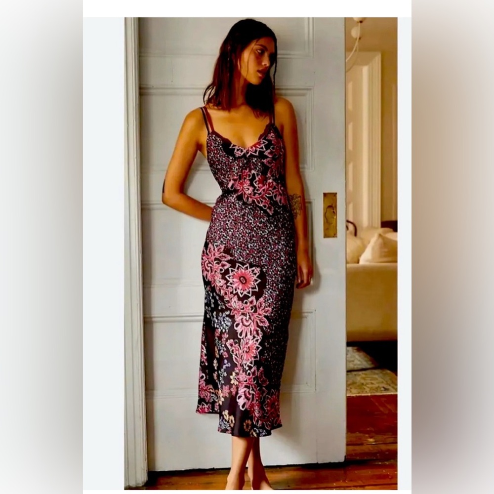 NWT Free People Black and Pink Midi Dress
